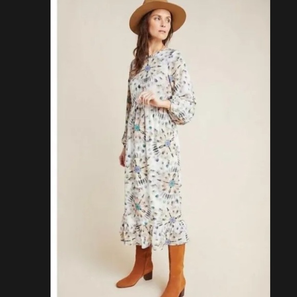 Kachel X Anthropologie Watercolor Satin Balloon Button Cuff Midi Dress NWT 8 - Picture 1 of 16